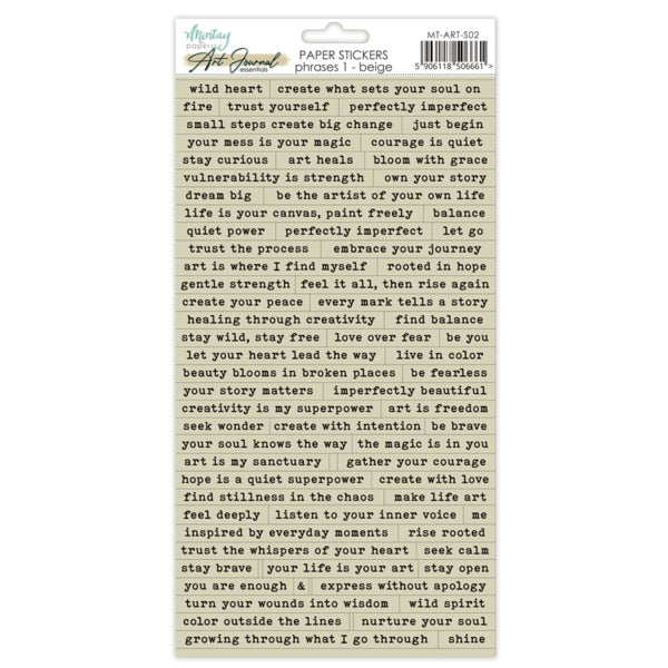Art Journal Sticker Sheet - Phrases - Beige