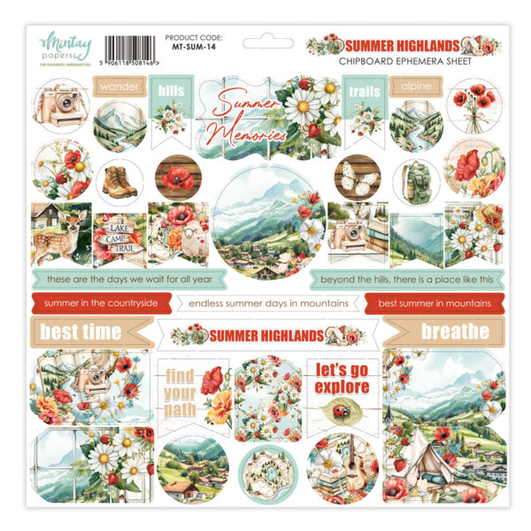 Summer Highlands 12"x12" Chipboard Ephemera Sheet