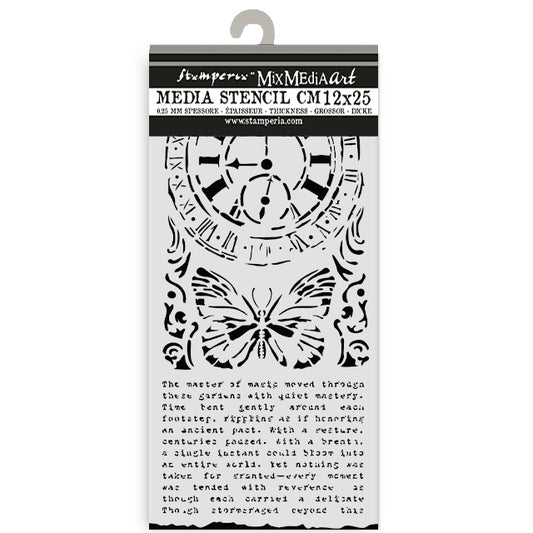 Gardens of Time Clock and Butterfly 12cmx25cm Stencil