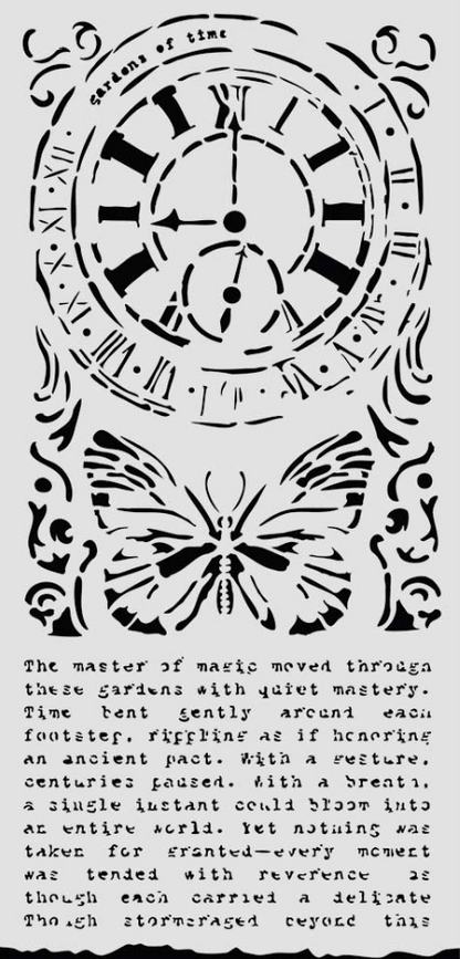 Gardens of Time Clock and Butterfly 12cmx25cm Stencil