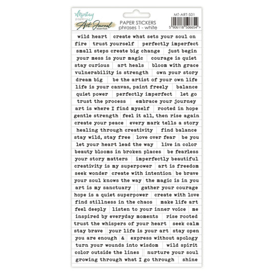 Art Journal Sticker Sheet - Phrases - White