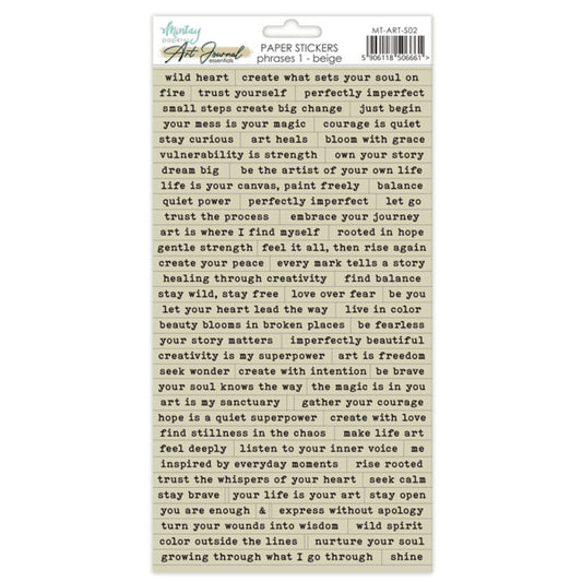 Art Journal Sticker Sheet - Phrases - Beige