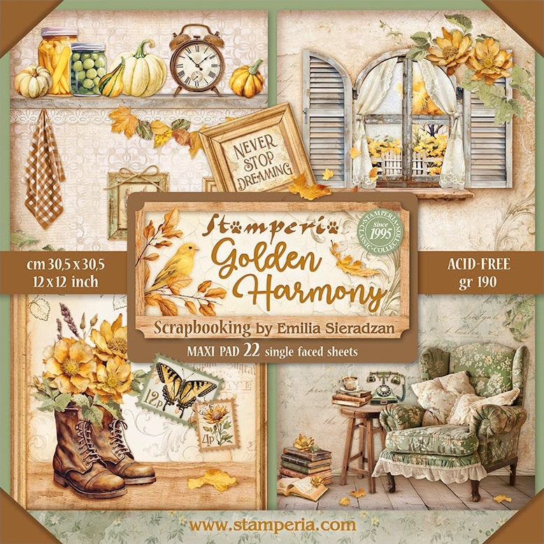 Golden Harmony 12"x12" Single Faced Maxi Scrapbooking Pad